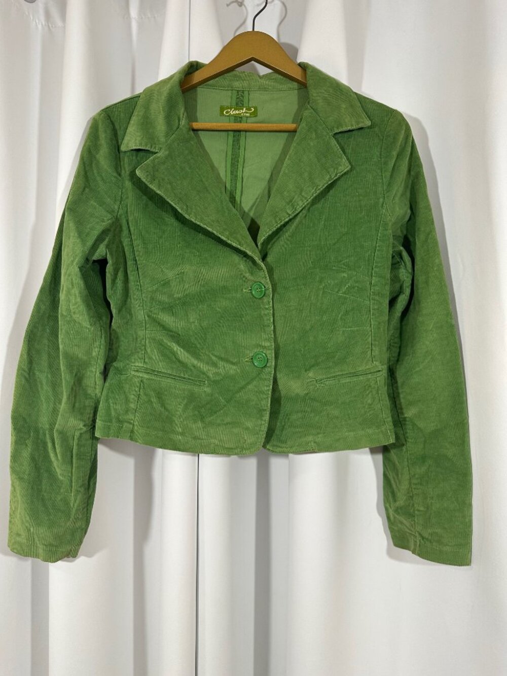 Clash Jeans Green Corduroy Jacket Size Large Cotton Stretch Blazer Y2K